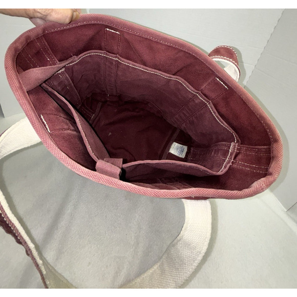 LANDS END Heavyweight Canvas Tote Open Maroon Pockets Inside & Out Key Fob Med - Picture 15 of 16